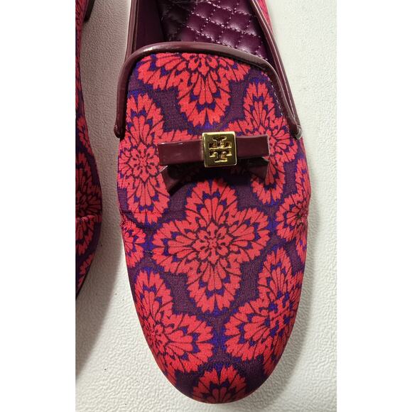 Tory Burch Floral Print Chandra Flats Shoes Patent Piping Padded Insole Sz 9.5 M - Picture 10 of 13